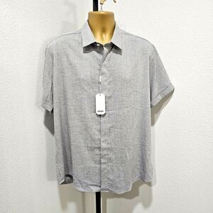 NWT Linen Blend Gray Shirt Mens Lg Short Sleeve Office Business Casual Collared
